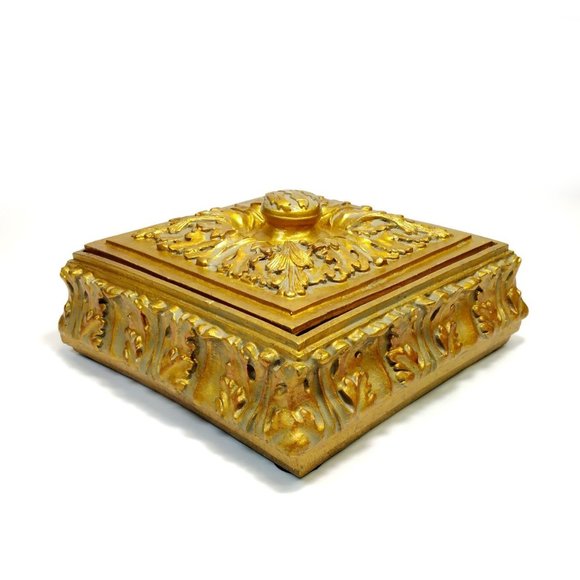 Gold Ornate Jewelry Trinket Box with Lid by World Bazaars - Picture 1 of 9